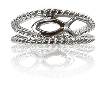 Ladies Silver Christian Ichthus Fish Purity Ring - PurityRings.com