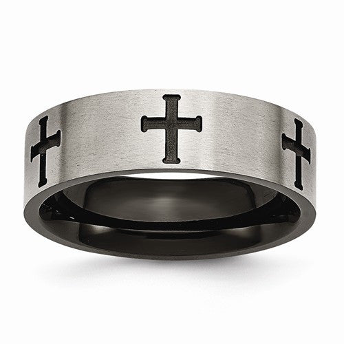Guys Purity Ring with Laser Crosses in Titanium - PurityRings.com