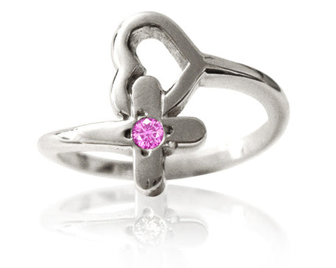 Girl's Purity Ring - Protected Heart with Pink Sapphire in Sterling Silver - PurityRings.com
