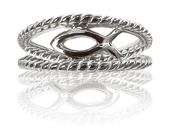 Ladies Silver Christian Ichthus Fish Purity Ring - PurityRings.com
